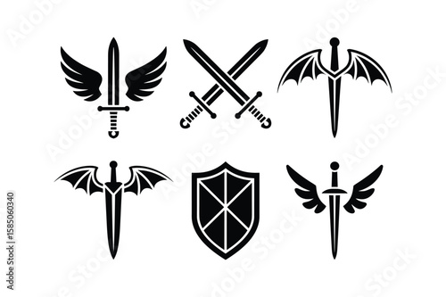 Winged swords and shield emblems wings heraldry