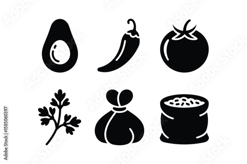 Avocado chili tomato parsley bag beans chili pepper
