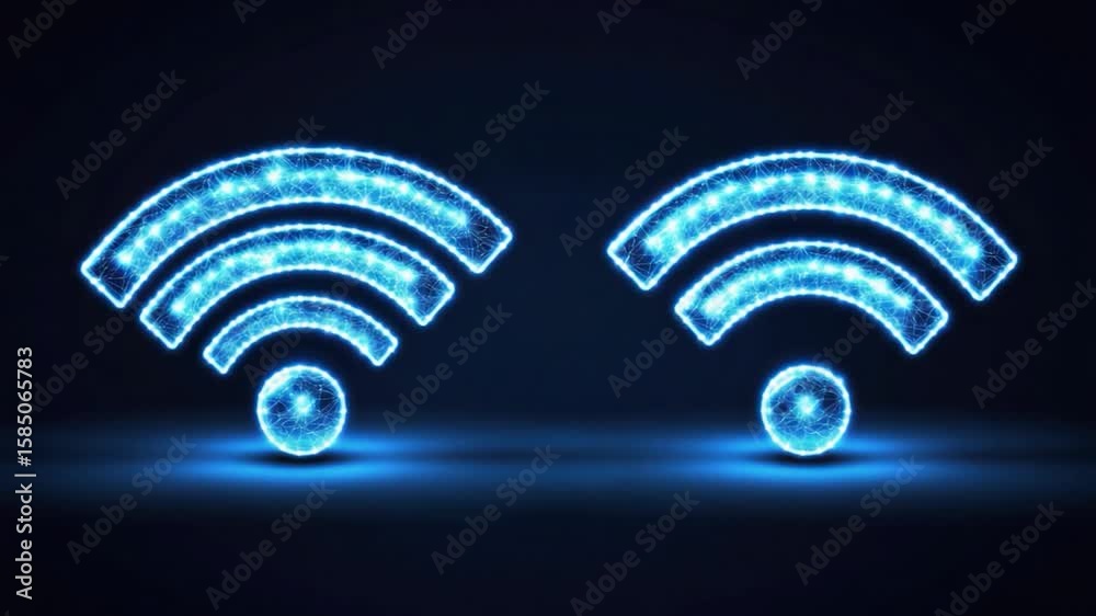 Two glowing wifi symbols on dark background