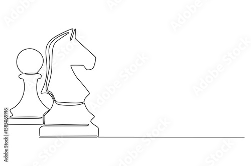 Continuous one line drawing of Chess Day celebrates. Single line drawing illustration of Game of strategy and intellect. International chess day concept vector art. Doodle line illustration.