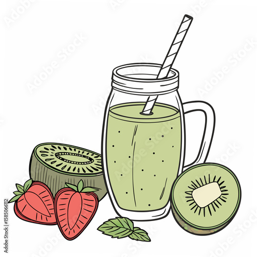 Green smoothie with strawberries and kiwi detox juice strawberry