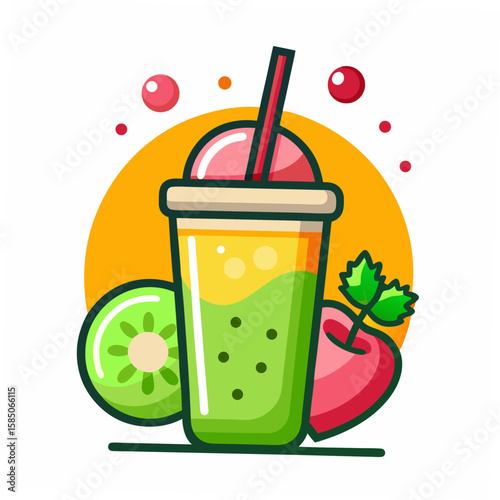 Green smoothie with kiwi and apple detox juice