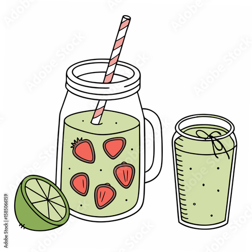 Green smoothie with strawberries and lime juice detox