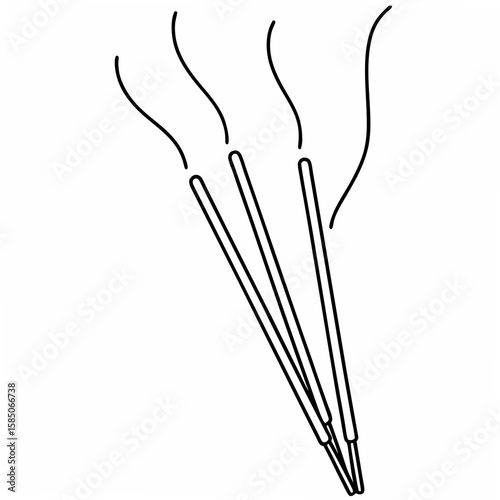 Three burning incense sticks with smoke aroma meditation