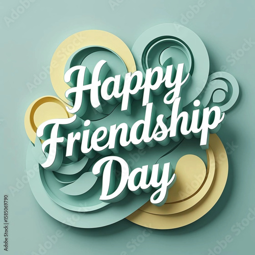 Photo of a happy friendship day greeting card with abstract paper swirls