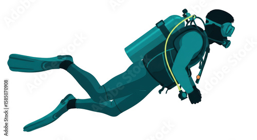 teal scuba diver swimming underwater clip art preview