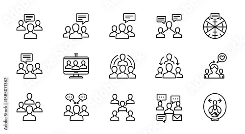Teamwork Vector Icon Set | Collaboration, meeting, communication, leadership, network, connection, strategy, target, skill, discussion icons