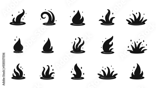 Black liquid splashes and fluid shapes with droplets vector