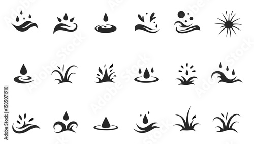 Water drops splashes waves grass elements vector