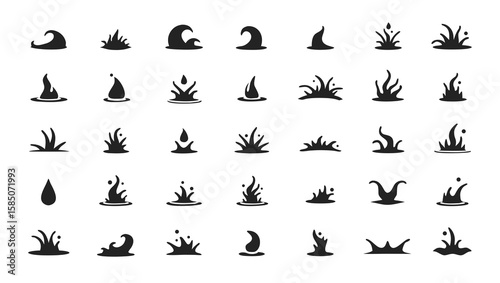 Water splashes and waves icons droplet liquid