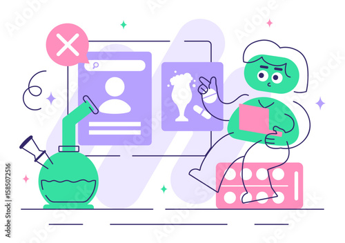Narcologist Vector Illustration Featuring Drug Addiction Awareness and Issues Related to Alcohol and Tobacco in Healthcare with a Cute Flat Background
