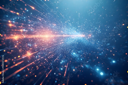 ia generated. Digital background with glowing blue and orange particles in motion, representing advanced technology, innovation and global communication.
