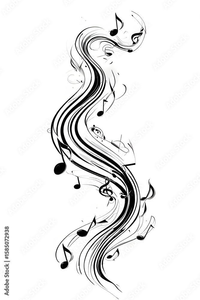 Obraz premium ia generated. Artistic design with swirling musical notes on white background, perfect for music, creativity, or editorial design themes. 