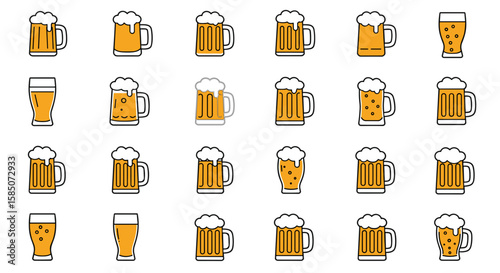 Minimalist Flat Beer Icon Collection – Beer Mugs  Clipart  Cutout  PNG