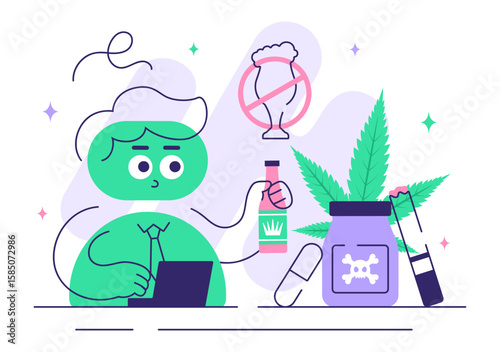 Narcologist Vector Illustration Featuring Drug Addiction Awareness and Issues Related to Alcohol and Tobacco in Healthcare with a Cute Flat Background