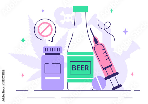 Narcologist Vector Illustration Featuring Drug Addiction Awareness and Issues Related to Alcohol and Tobacco in Healthcare with a Cute Flat Background