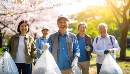 地域住民による朝の公園清掃ボランティア活動