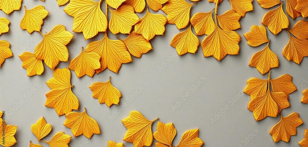 Fototapeta premium Intricate gold ginkgo leaf pattern on a textured background, decor, autumn