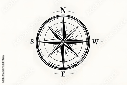 ia generated. Black and white drawing of an old compass in engraving style, perfect for antique map illustrations and classic adventure concepts.
