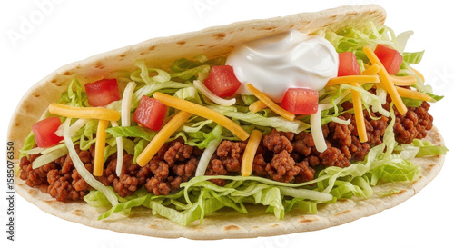 Isolated Taco with Beef, Lettuce, Tomato, and Cheese