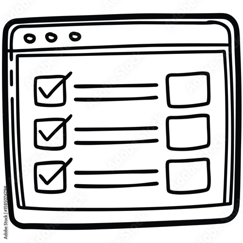 Vector art of a digital checklist on a computer screen with completed items
