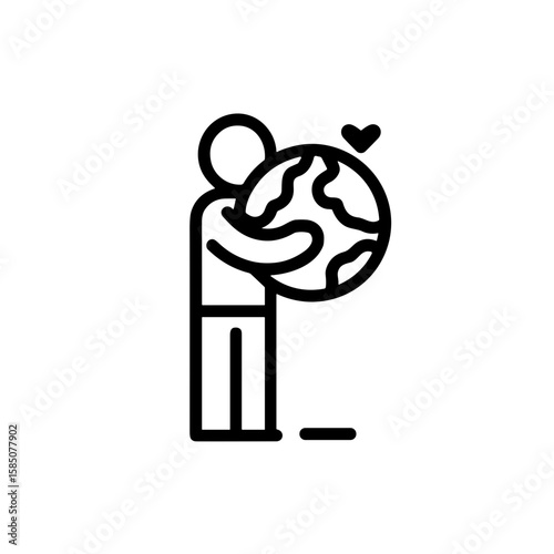 Silhouette figure embracing or 'hugging' the globe, symbolizing global unity, environmental stewardship and sustainability