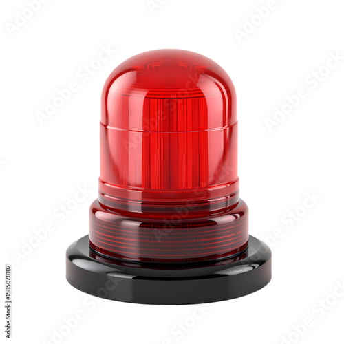 A red warning light with black base isolated on transparent background