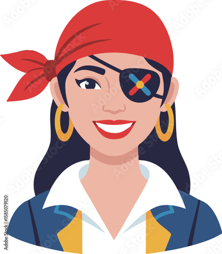Smiling Minimal Flat Design Female Pirate Bust-Up