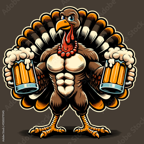A muscular cartoon. Cute Cartoon Clipart Vector Illustration Line Art Illustration. brawny animated figure strong drawing with exaggerated physique.