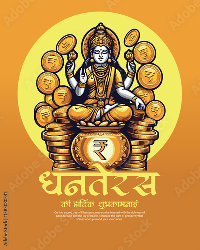 Happy Dhanteras Celebration Indian Festival Dhanatrayodashi Diwali First Day Illustration or Social Media Template