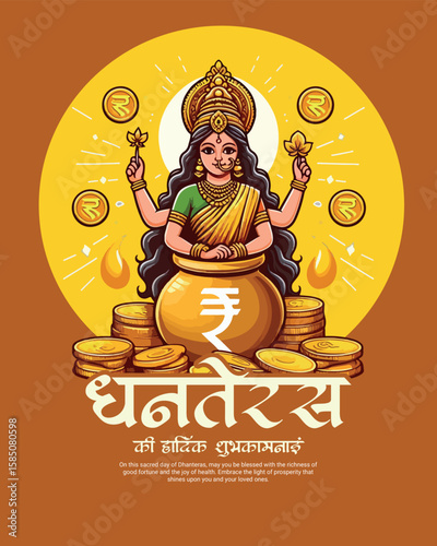 Happy Dhanteras Celebration Indian Festival Dhanatrayodashi Diwali First Day Illustration or Social Media Template