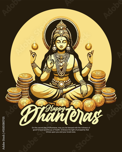 Happy Dhanteras Celebration Indian Festival Dhanatrayodashi Diwali First Day Illustration or Social Media Template