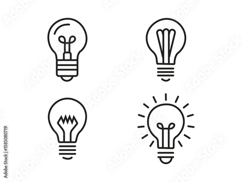 Bulb line icon set. Simple Line Art Light Bulbs Representing Ideas and Innovation. Light bulb isolated on a white background.