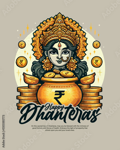 Happy Dhanteras Celebration Indian Festival Dhanatrayodashi Diwali First Day Illustration or Social Media Template