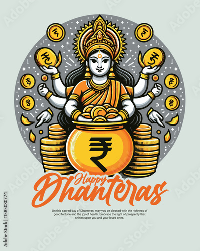 Happy Dhanteras Celebration Indian Festival Dhanatrayodashi Diwali First Day Illustration or Social Media Template