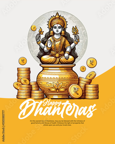 Happy Dhanteras Celebration Indian Festival Dhanatrayodashi Diwali First Day Illustration or Social Media Template