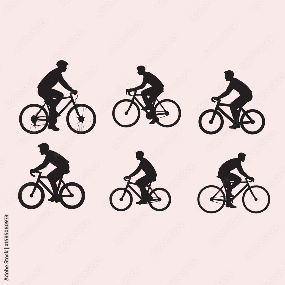 Fototapeta premium Bicycle Rider Silhouettes Isolated on Light Background