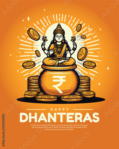 Happy Dhanteras Celebration Indian Festival Dhanatrayodashi Diwali First Day Illustration or Social Media Template
