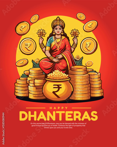 Happy Dhanteras Celebration Indian Festival Dhanatrayodashi Diwali First Day Illustration or Social Media Template