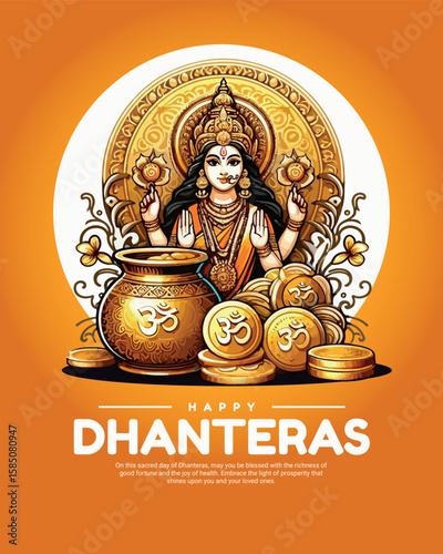 Happy Dhanteras Celebration Indian Festival Dhanatrayodashi Diwali First Day Illustration or Social Media Template