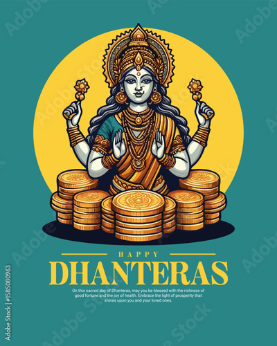 Happy Dhanteras Celebration Indian Festival Dhanatrayodashi Diwali First Day Illustration or Social Media Template