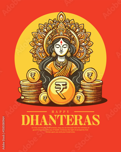 Happy Dhanteras Celebration Indian Festival Dhanatrayodashi Diwali First Day Illustration or Social Media Template