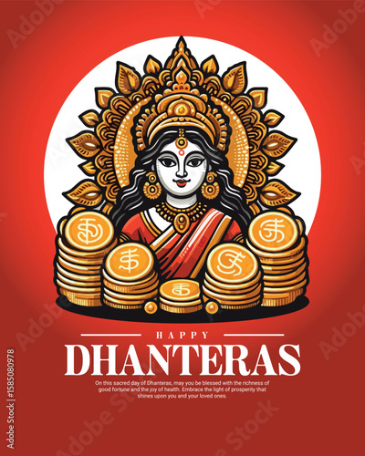 Happy Dhanteras Celebration Indian Festival Dhanatrayodashi Diwali First Day Illustration or Social Media Template