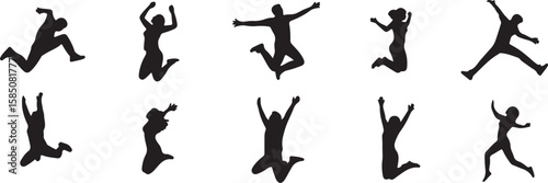 Black silhouettes of people jumping and celebrating celebration vector, isolated on white background, cutout, png, clipping path, transparent, image, download, 2025,2026 download