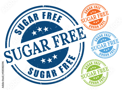 Sugar Free Stamp Vector Set, Grunge Style Healthy Diet Label Pack  