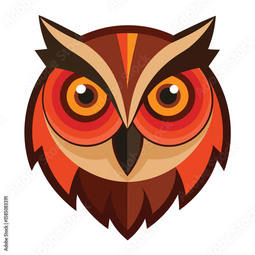 Cute cartoon owl character illustration with wide open and closed eyes, featuring a wise brown bird with feathers on a branch for fun nature or Halloween designs