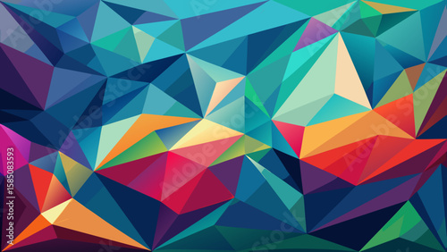 Vector art of an intricate abstract geometric composition with a rich palette of blues, greens, and warm tones