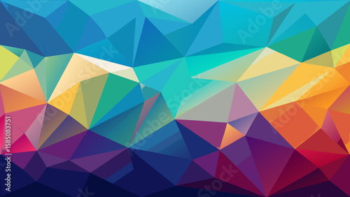 Vector art of a vibrant abstract geometric pattern with a low poly design in a spectrum of colorful hues