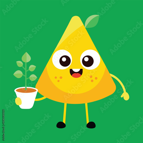 A cute cartoon yellow chick peeking from a funny green easter egg with spring flowers, a perfect holiday vector illustration