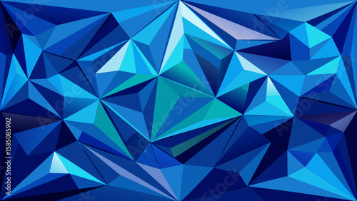 Vector art of a stunning abstract geometric pattern of faceted blue crystals creates a dynamic and vibrant background with striking light and shadow